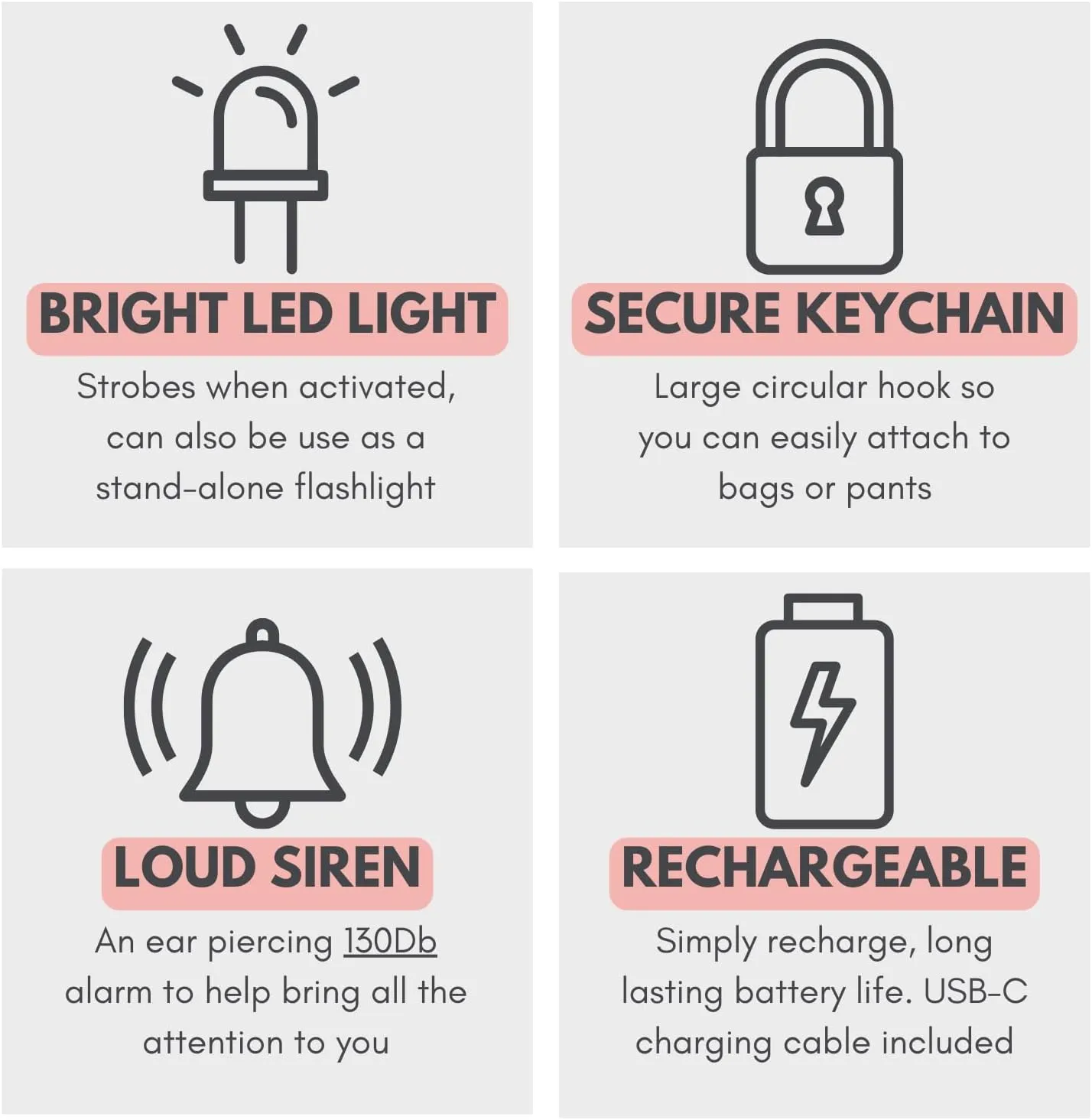 Securityman Personal Safety Alarm for Women | Self Defense Keychain (Loudest 130dB Siren and SOS Strobe Light) Everyday Security Personal Alarm Protection Device (Black)