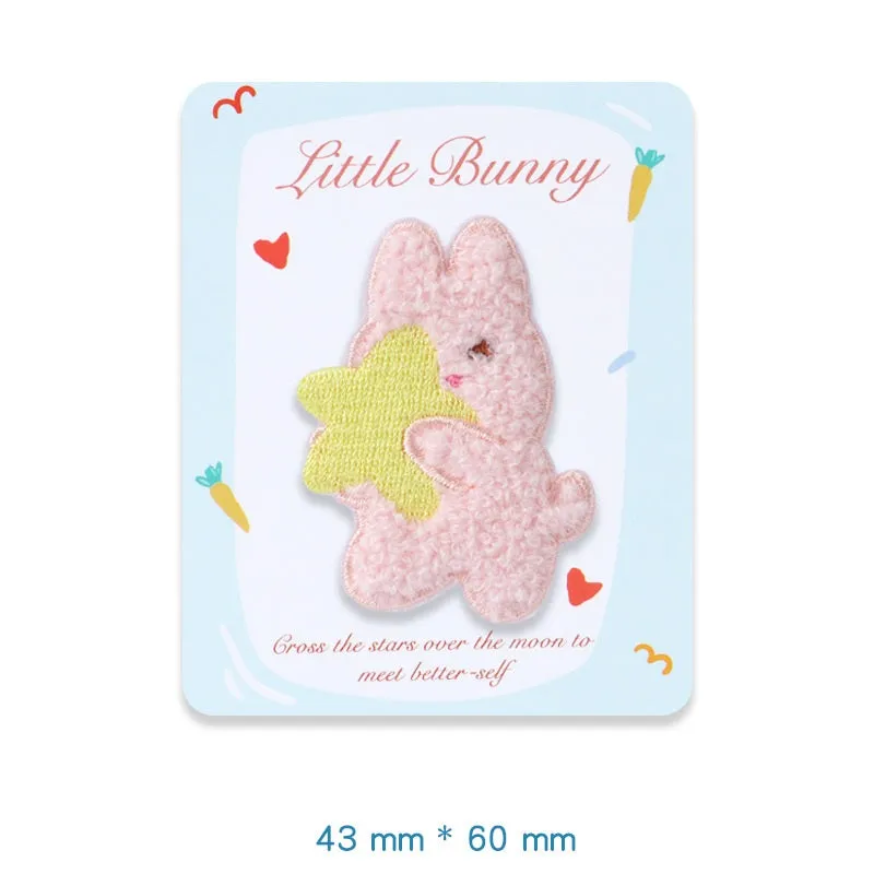 Self-Adhesive Plush Rabbit Little Bunny Embroidered Patches 5 Pack