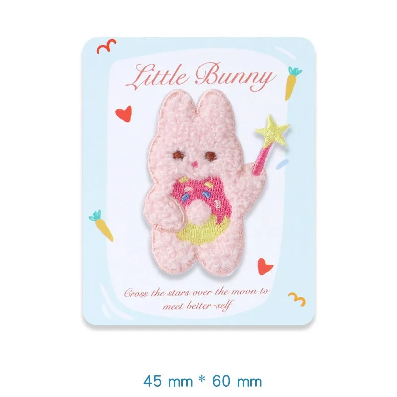Self-Adhesive Plush Rabbit Little Bunny Embroidered Patches 5 Pack