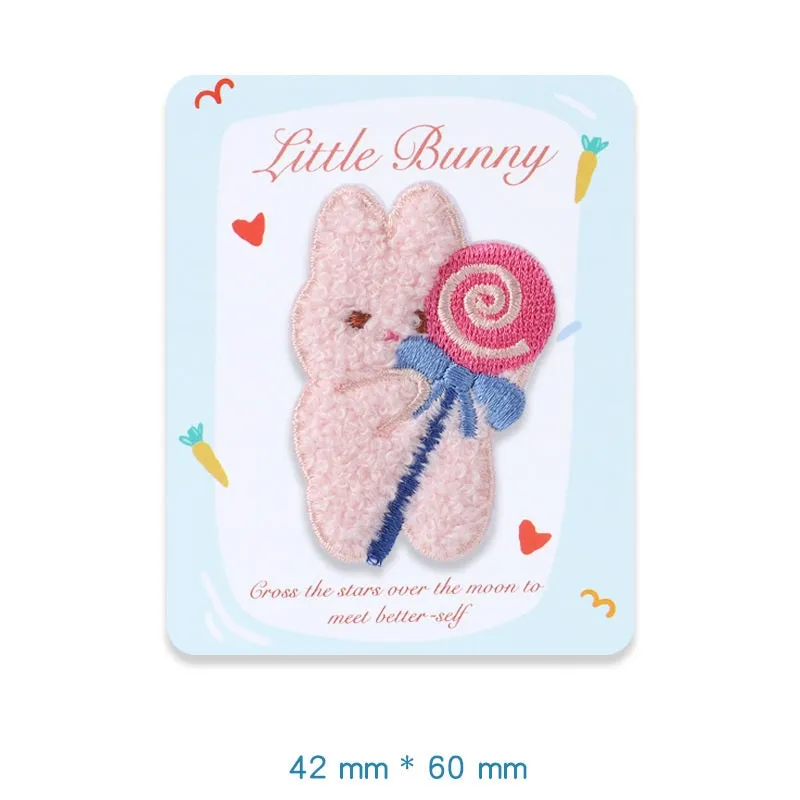 Self-Adhesive Plush Rabbit Little Bunny Embroidered Patches 5 Pack