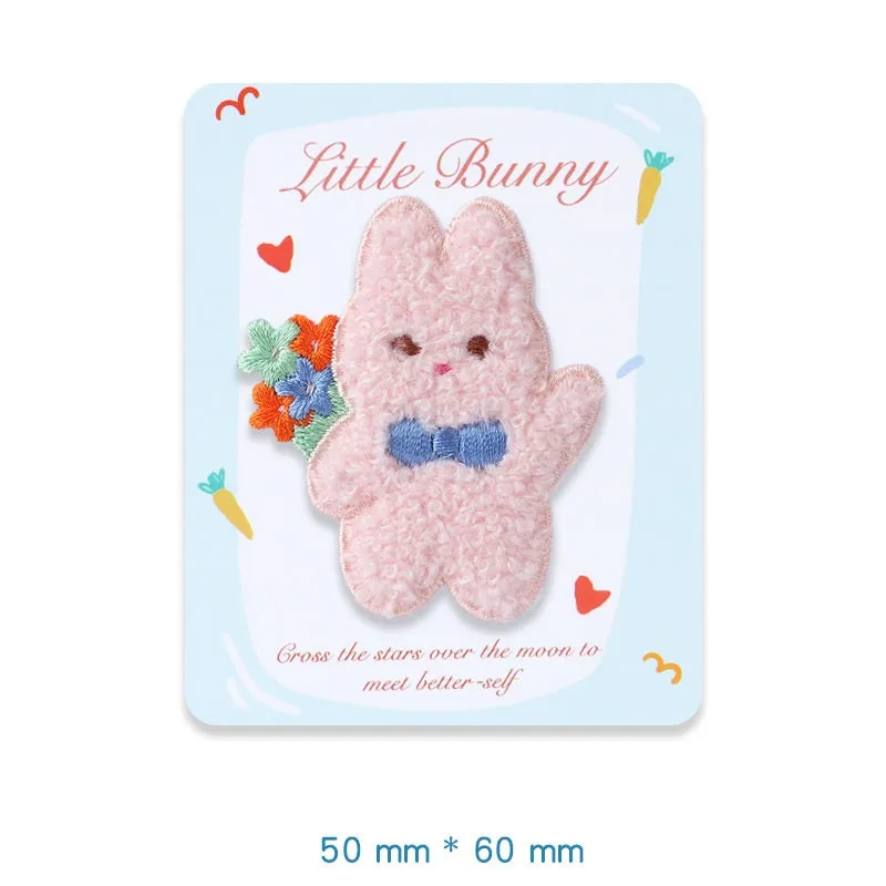Self-Adhesive Plush Rabbit Little Bunny Embroidered Patches 5 Pack