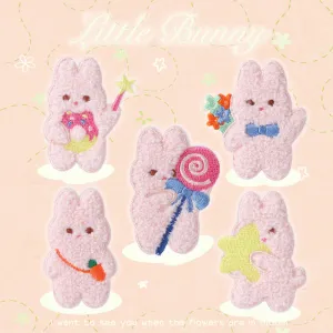 Self-Adhesive Plush Rabbit Little Bunny Embroidered Patches 5 Pack