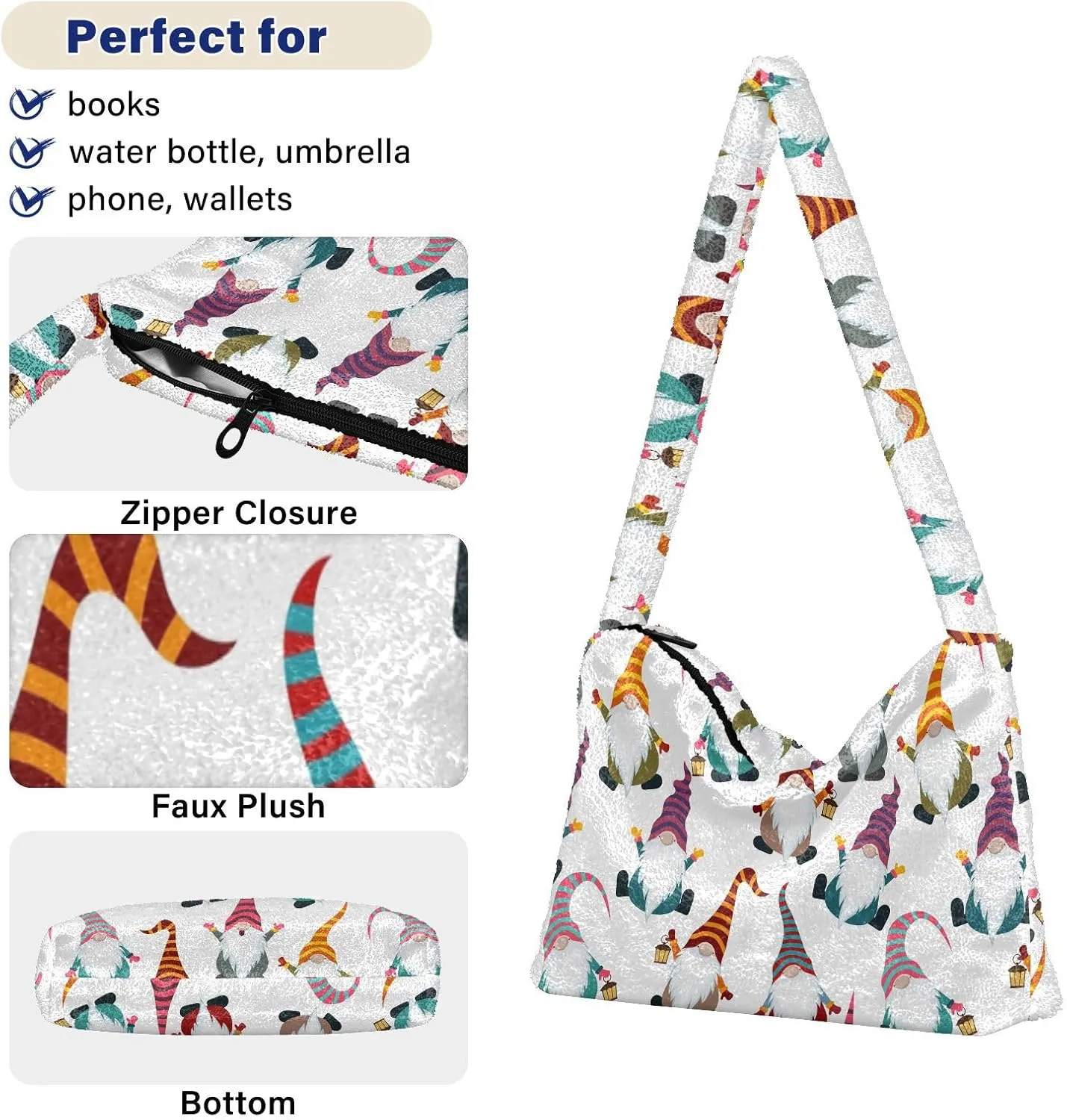 senya Plush Underarm Bag Christmas Snowflakes Fall Winter Tote Bag