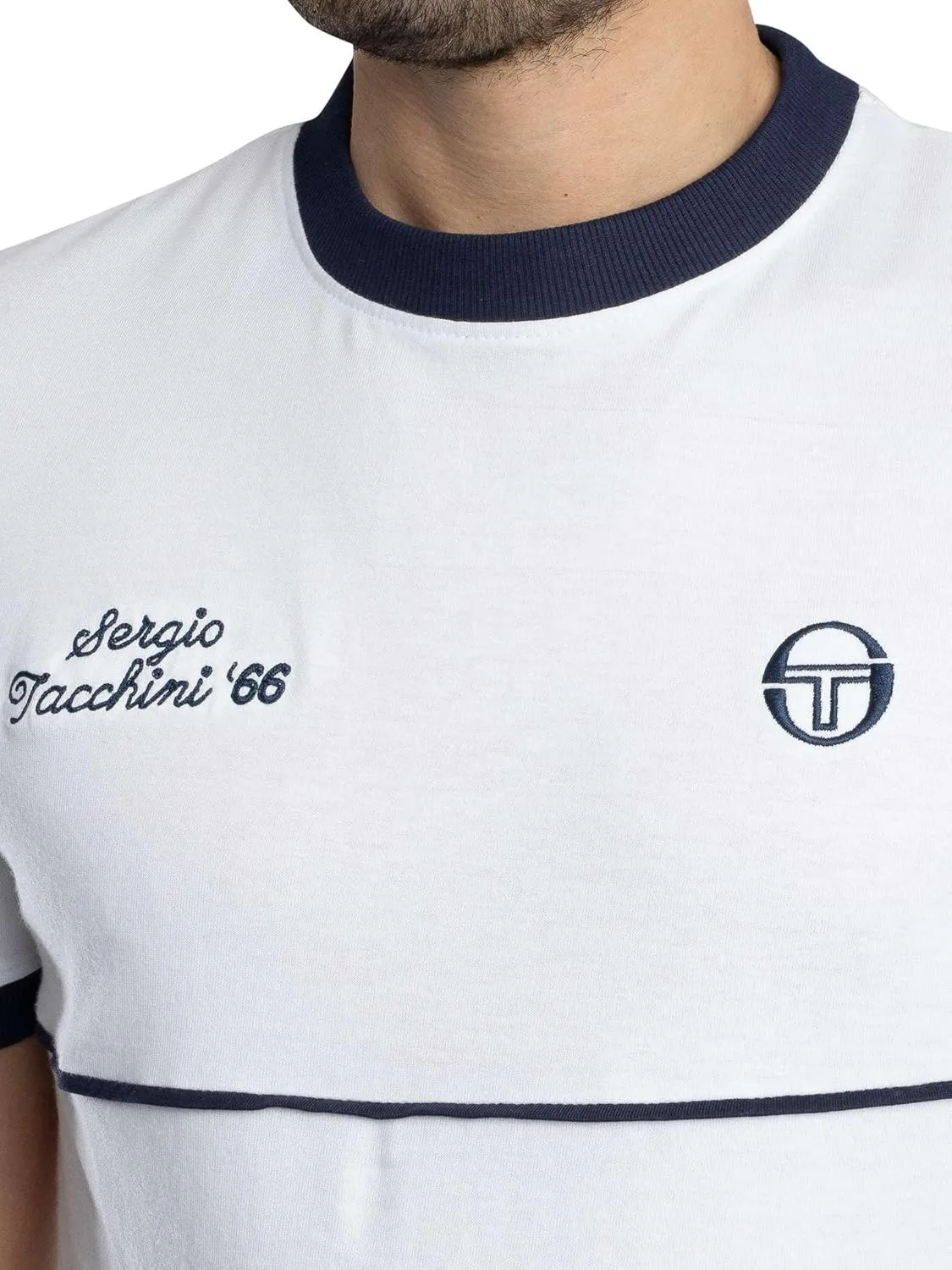 Sergio Tacchini Men's Orion Davis T-Shirt, White/Maritime Blue