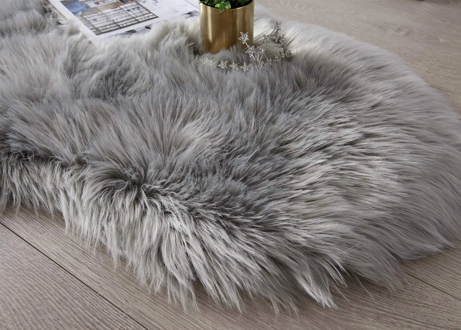 SERISSA Soft Fluffy Rug Grey Faux Sheepskin Fur Rug Shaggy Couch Cover for Bedroom Living Room Runner, 2x6 Feet