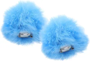 Set of 2 Faux Fur Pom Pom Balls Hair Ties Keychain Fuzzy Charm for Handbags Tote Bags Sky-Blue