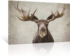SEVEN WALL ARTS Moose Wall Art Canvas Rustic Cabin Decor 36"x24" Wildlife Home Decor Vintage Elk & Deer Painting with Antlers for Living Room Bedroom Hunting Lodge Forest Theme