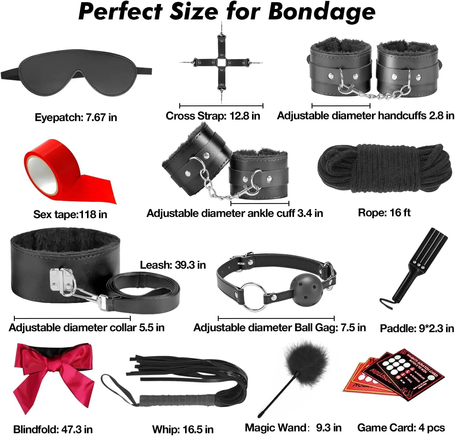 Sex Toys BDSM Restraints Dildo, 36Pcs Kit Bondage Gear and Accessories for Adult Women and Couples (Blcak, 36 Piece Set)