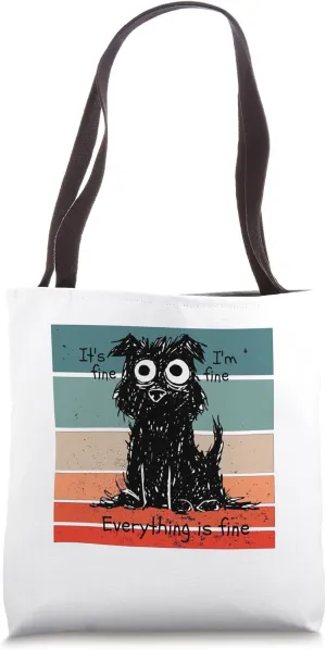 Shaggy dogs black and white cartoon anxious expression Tote Bag