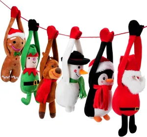 Shappy 6 Pcs Christmas Stuffed Animals Bulk Plush Toys Long Arm Santa Claus Penguin Reindeer Snowman Elf Gingerbread Man Hanging Plushies for Advent Calendar 2025 Xmas Gifts Holiday Stocking Stuffers