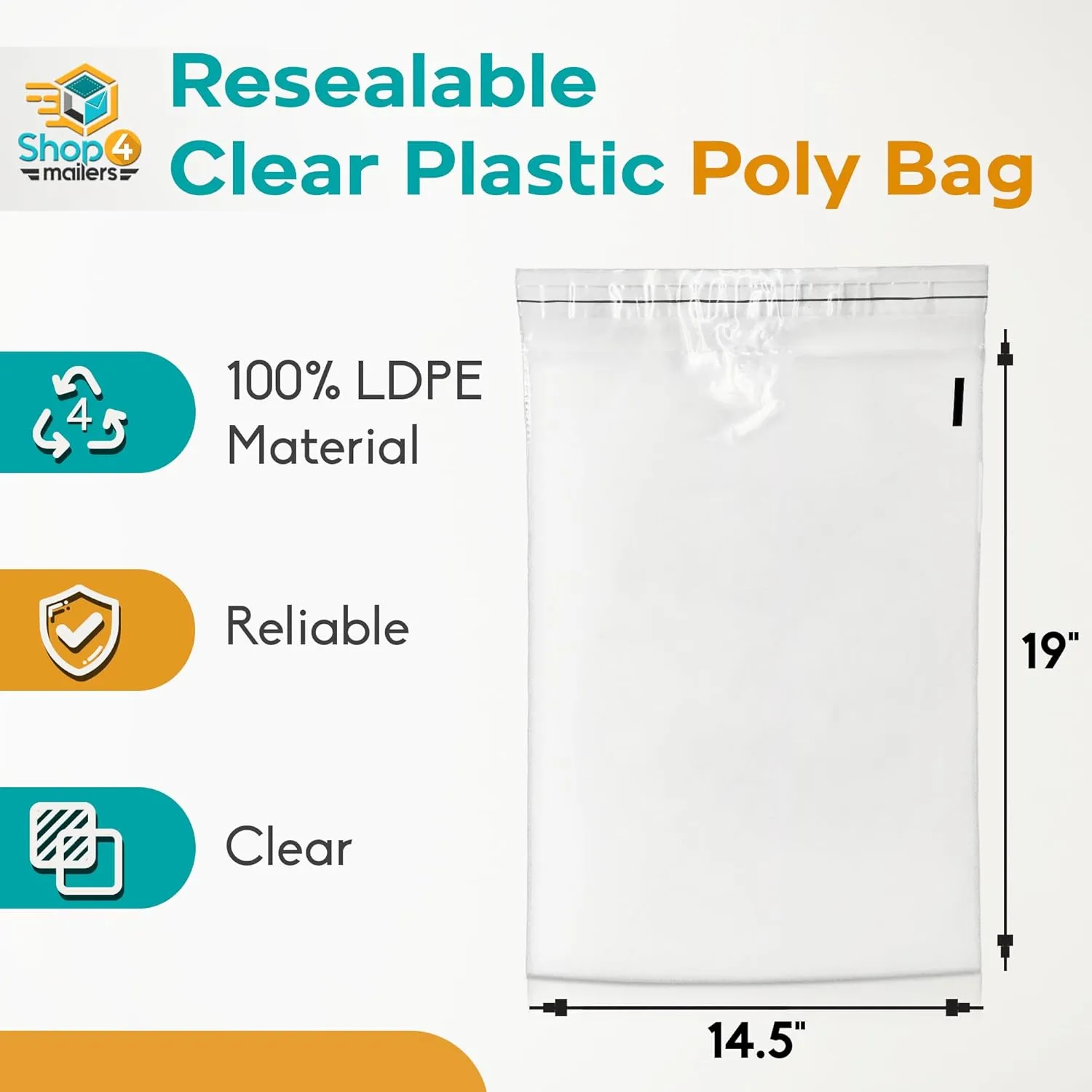 Shop4Mailers 14.5 x 19 Clear Plastic Poly Bags 1.5 Mil Self Seal Packaging for Apparel, Jewelry, Documents, Prints, Gifts, Storage – Resealable (1000 Pack)