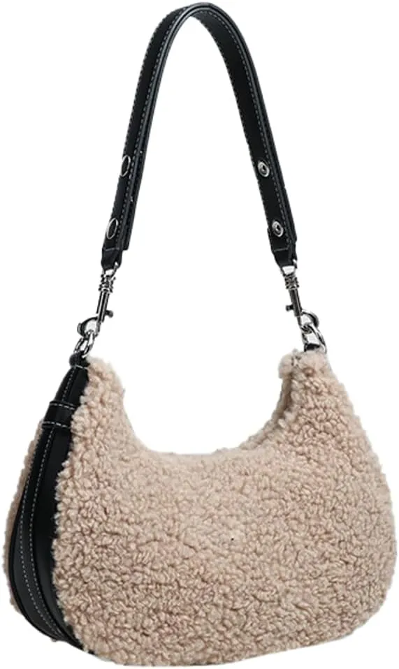 Shoulder Bags for Women Cute Plush Sherpa Clutch Purses Tote Handbags Purses Fuzzy Underarm Bag Faux Fur Crescent Bag