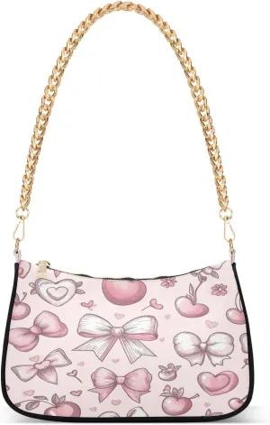 Shoulder Bags for Women Pink Cherry Bow Hobo Tote Handbag Small Clutch Purse with Zipper Closure