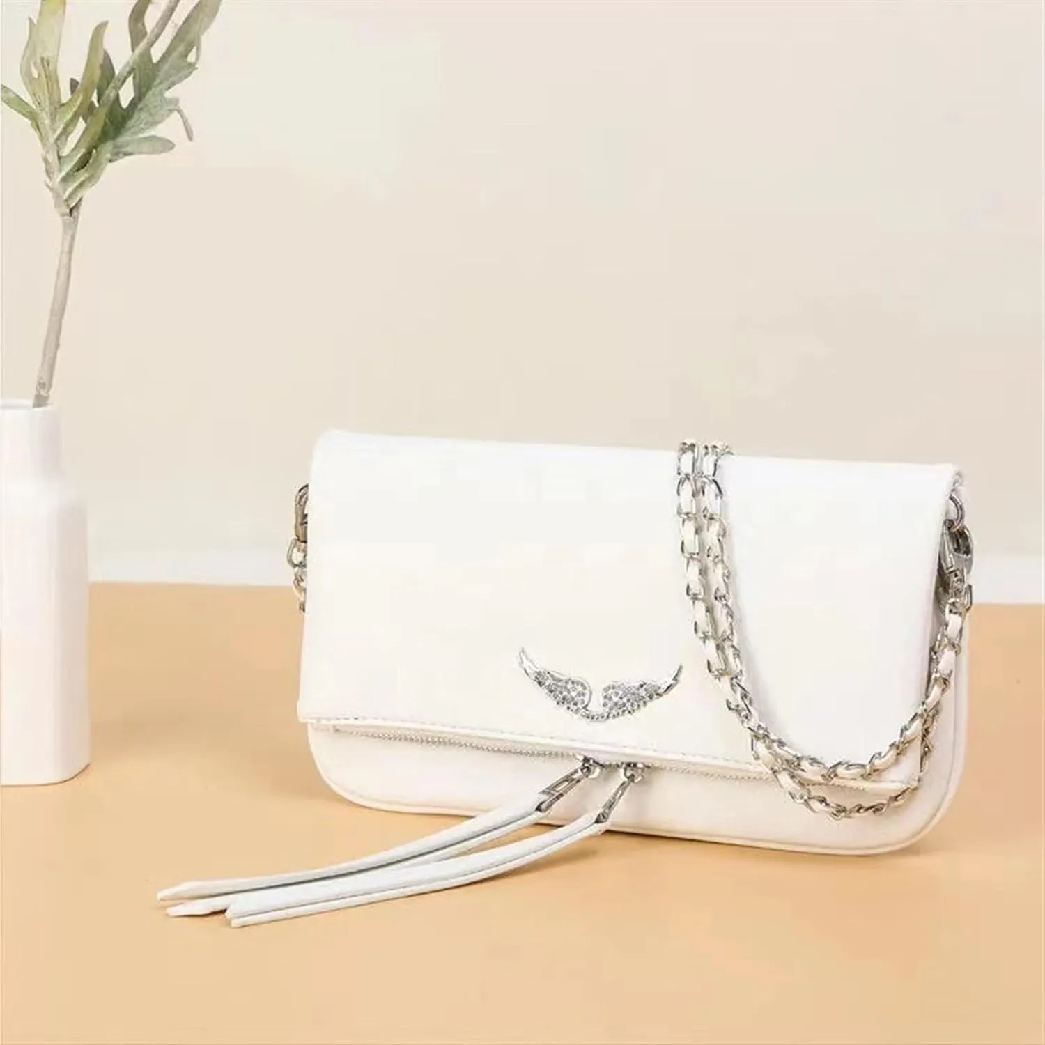 Shoulder Chain Crossbody Bag, Fashion Simple Women's Bag, Shoulder Leather Bag (White)