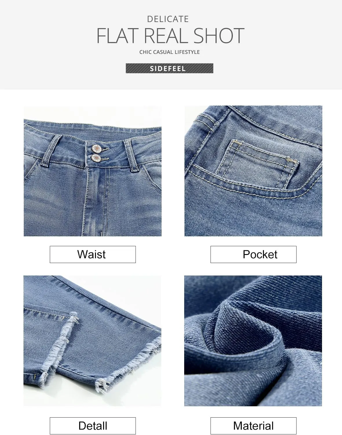 Sidefeel Women's High Waisted Jeans Strechy Spring Fashion Raw Hem Straight Leg Ankle Denim Pants with Pockets