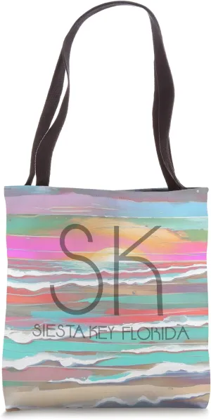 Siesta Key Florida SK Pastel Beach Waves Colorful Watercolor Tote Bag