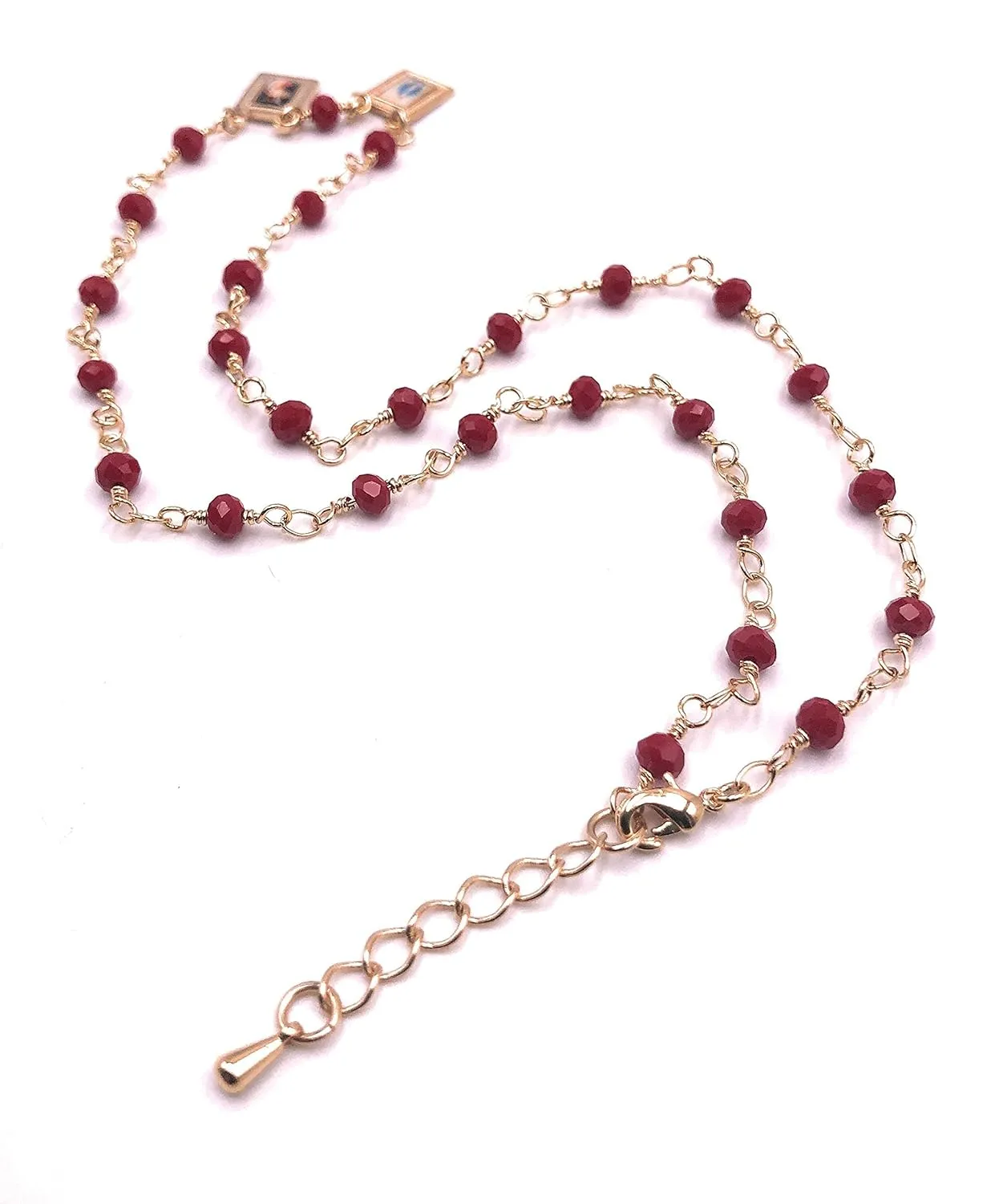 SIFRIMANIA Miraculous Virgin and Divine Mercy Scapular Necklace Red Crystal Handmade Chain (Burgundy)