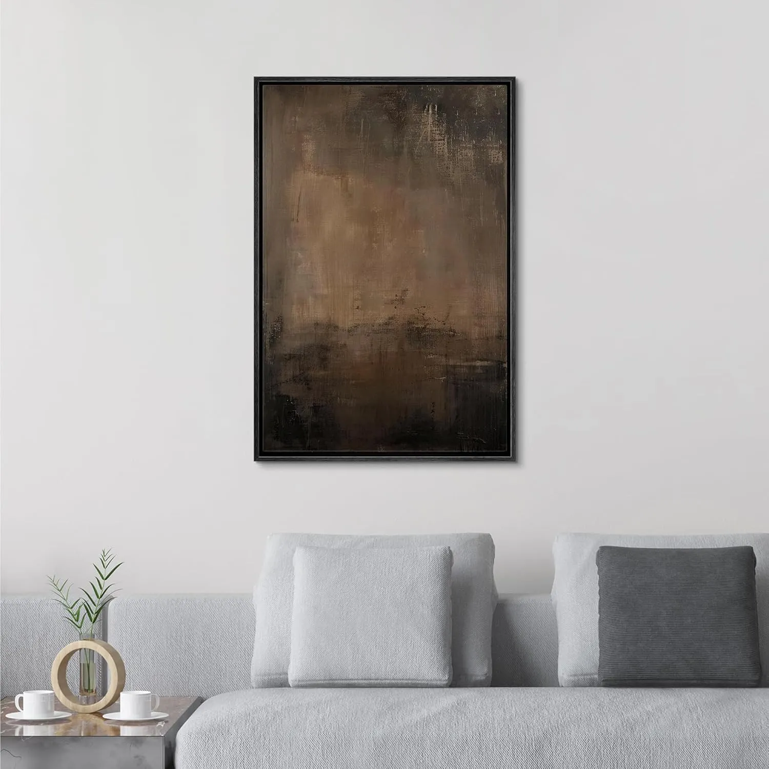 SIGNFORD Framed Canvas Print Wall Art Abstract Earthy Tones Rustic Neutral Illustrations Decorative Bohemian Relax/Calm for Living Room, Bedroom, Office - 24"x36" Black