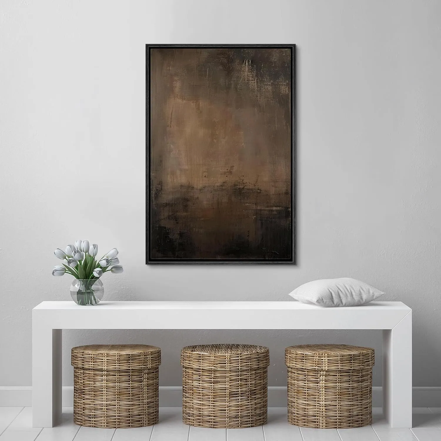 SIGNFORD Framed Canvas Print Wall Art Abstract Earthy Tones Rustic Neutral Illustrations Decorative Bohemian Relax/Calm for Living Room, Bedroom, Office - 24"x36" Black