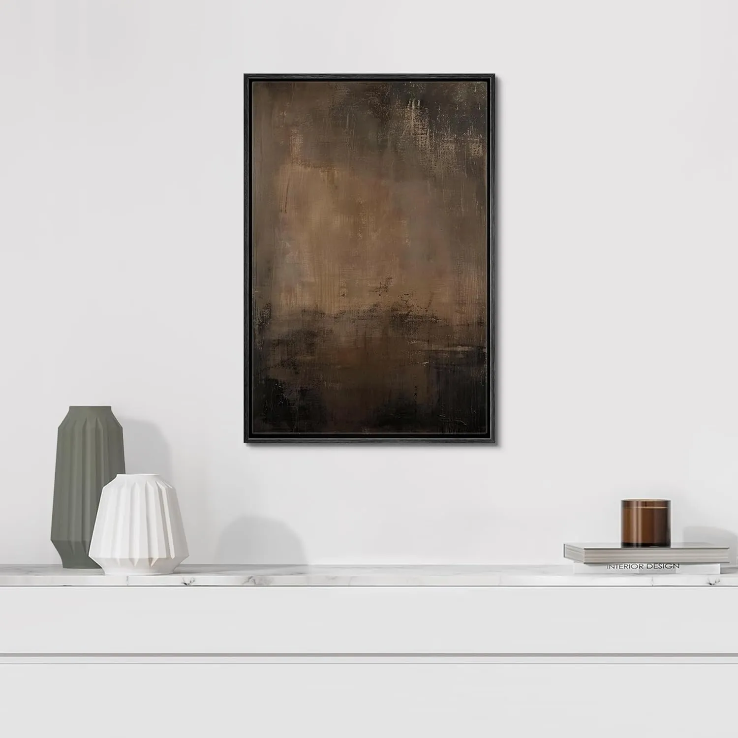 SIGNFORD Framed Canvas Print Wall Art Abstract Earthy Tones Rustic Neutral Illustrations Decorative Bohemian Relax/Calm for Living Room, Bedroom, Office - 24"x36" Black