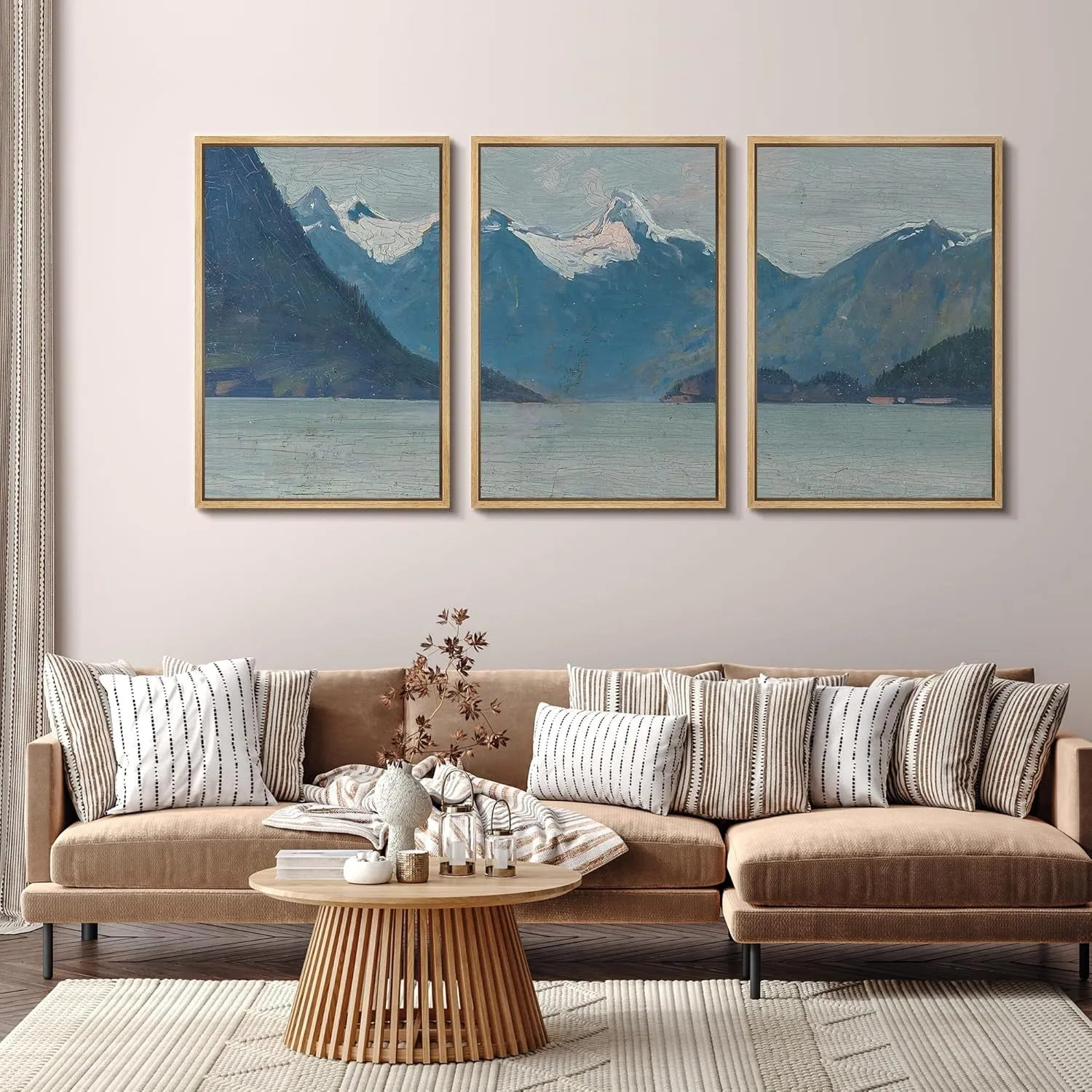 SIGNFORD Framed Canvas Print Wall Art Mountain Majesty Alpine Landscape, Nature Nature Wilderness Illustrations Modern Art Decorative Rustic for Living Room, Bedroom, Office - 24"x36"x3 Natural