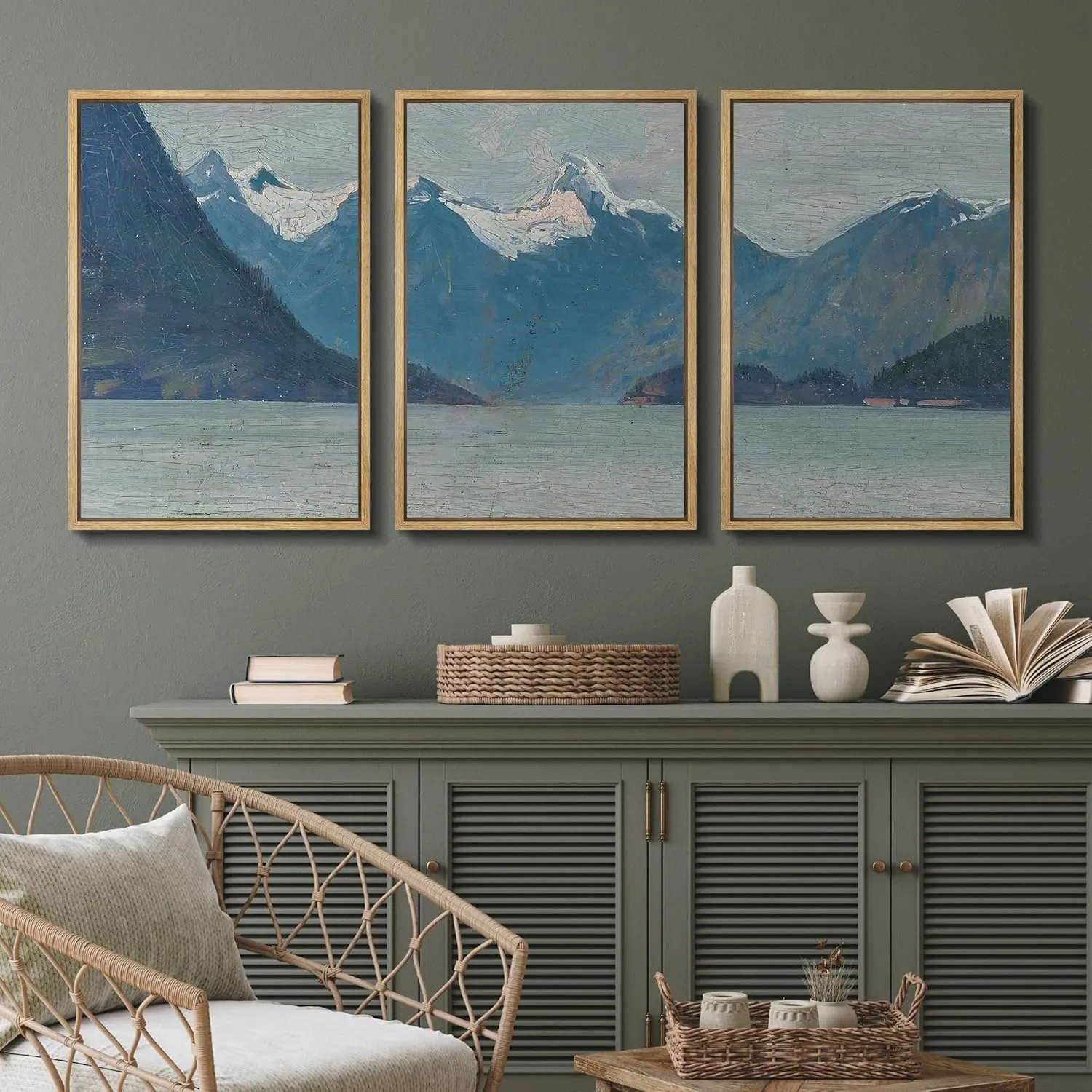 SIGNFORD Framed Canvas Print Wall Art Mountain Majesty Alpine Landscape, Nature Nature Wilderness Illustrations Modern Art Decorative Rustic for Living Room, Bedroom, Office - 24"x36"x3 Natural