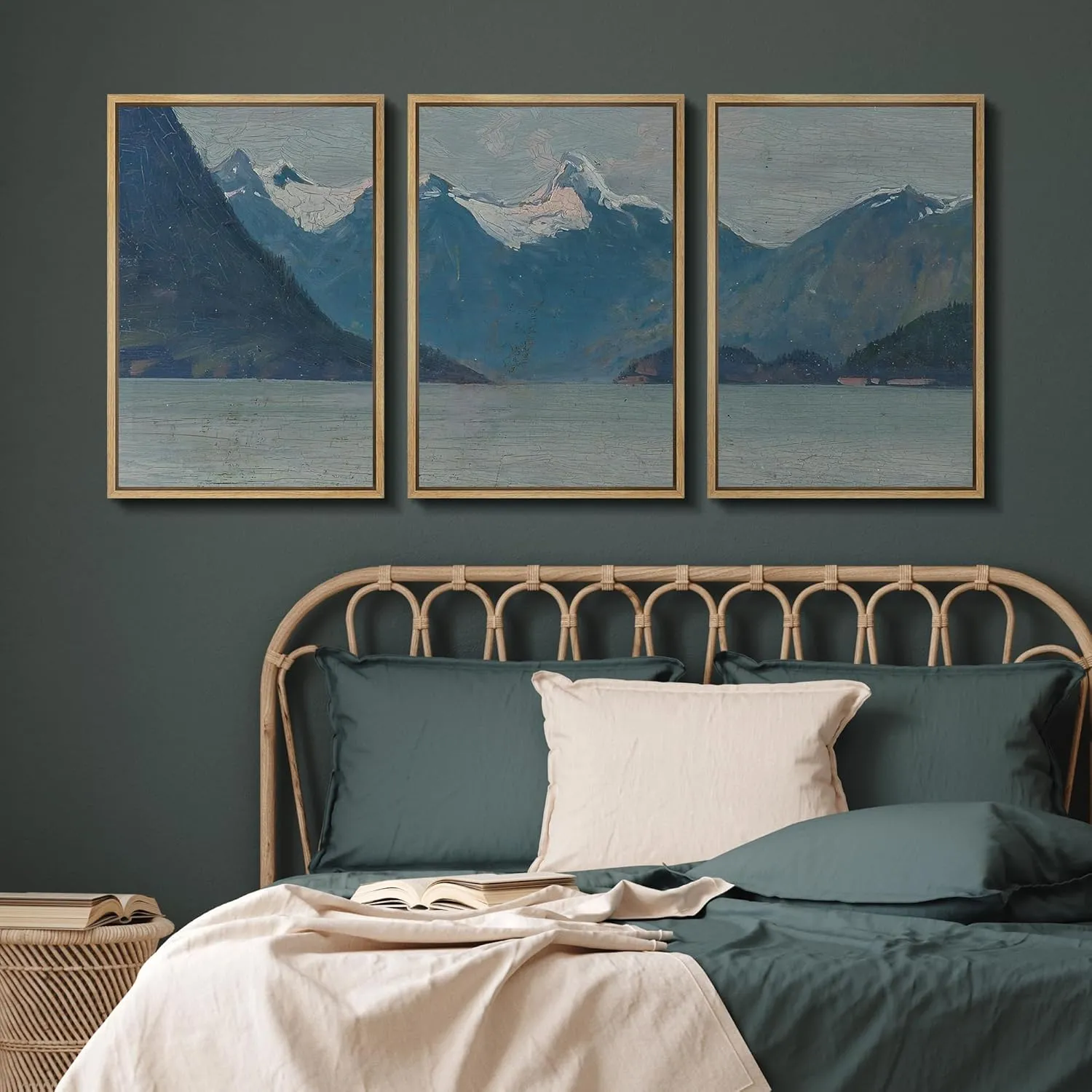 SIGNFORD Framed Canvas Print Wall Art Mountain Majesty Alpine Landscape, Nature Nature Wilderness Illustrations Modern Art Decorative Rustic for Living Room, Bedroom, Office - 24"x36"x3 Natural