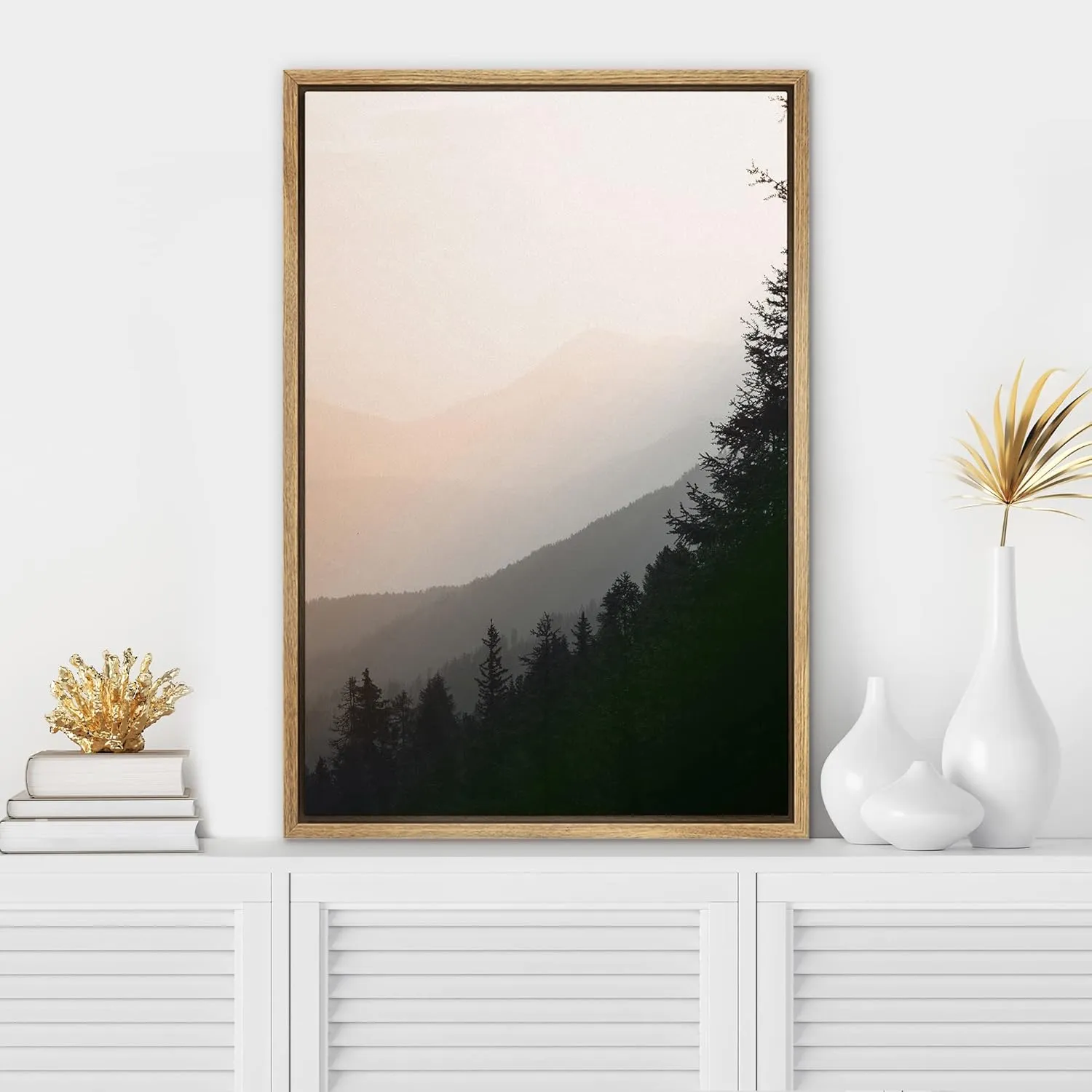 SIGNWIN Framed Canvas Print Wall Art Duotone Pink Mountain Forest Nature Wilderness Photography Modern Art Rustic Landscape Relax/Calm Multicolor for Living Room, Bedroom, Office - 16"x24" Natural