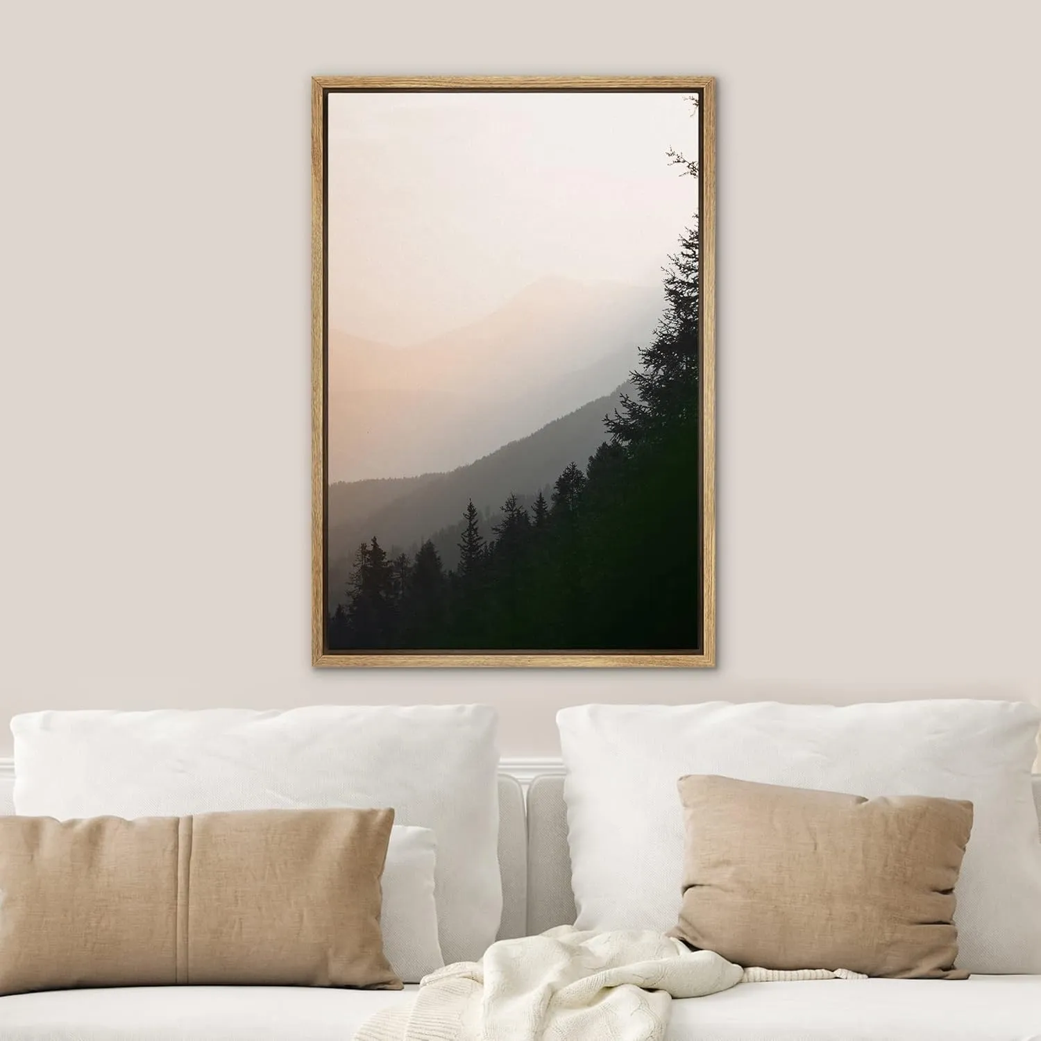 SIGNWIN Framed Canvas Print Wall Art Duotone Pink Mountain Forest Nature Wilderness Photography Modern Art Rustic Landscape Relax/Calm Multicolor for Living Room, Bedroom, Office - 16"x24" Natural