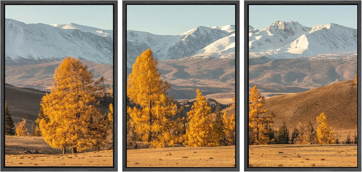 SIGNWIN Framed Canvas Print Wall Art Set Autumn Fall Mountain Forest Valley Rustic Nature Photography Realism Decorative Wilderness Calm/Zen for Living Room, Bedroom, Office - 24"x36"x3 Black