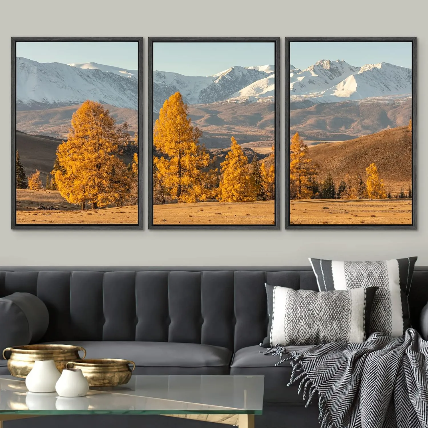 SIGNWIN Framed Canvas Print Wall Art Set Autumn Fall Mountain Forest Valley Rustic Nature Photography Realism Decorative Wilderness Calm/Zen for Living Room, Bedroom, Office - 24"x36"x3 Black