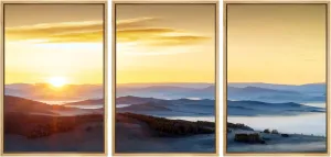 SIGNWIN Framed Canvas Print Wall Art Set Sunset Mountain Range Skyline Horizon Nature Wilderness Photography Realism Decorative Scenic Rustic Chic for Living Room, Bedroom, Office - 24"x36"x3 Natural