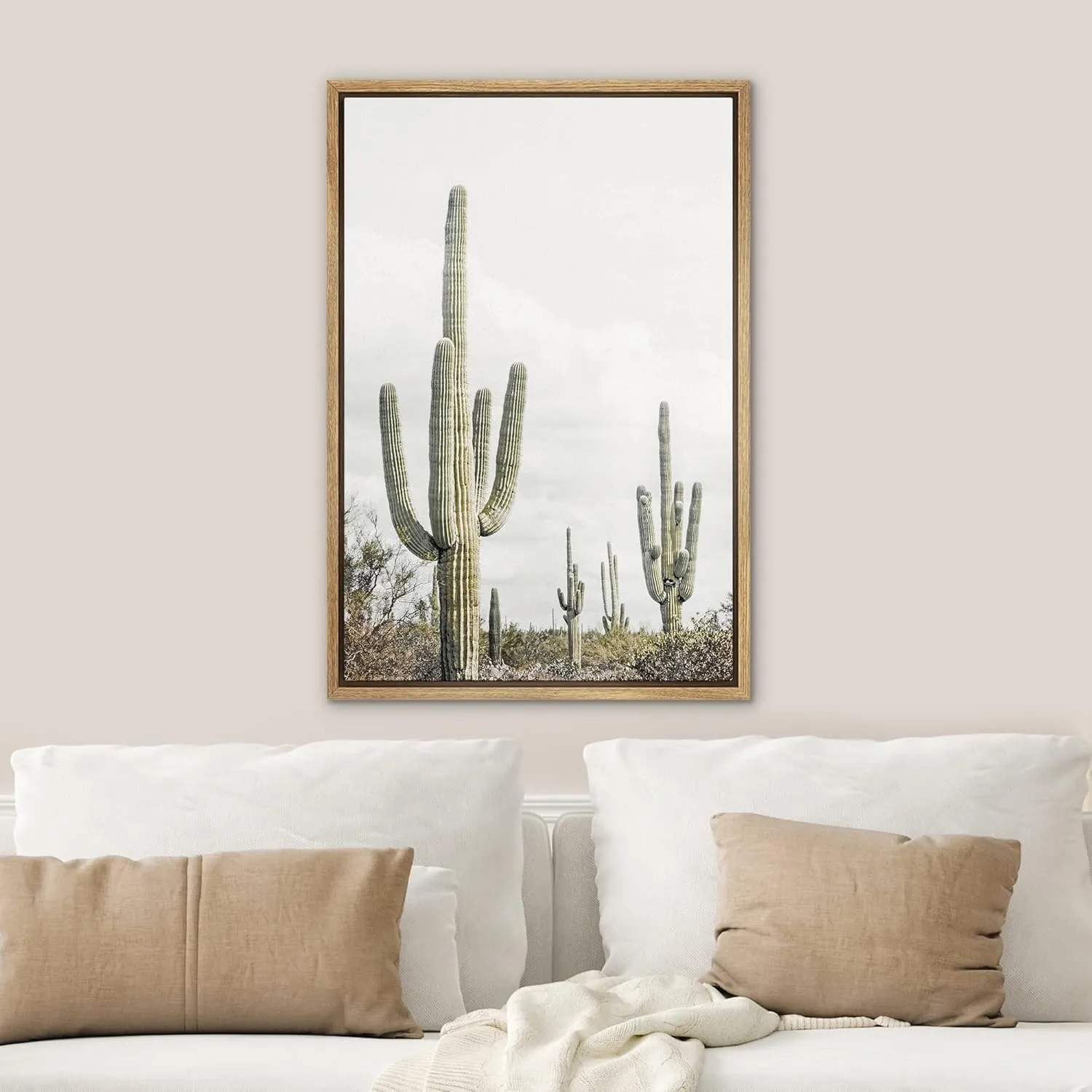 SIGNWIN Framed Canvas Print Wall Art Southwest Saguaro Cactus Succulent Desert Nature Wilderness Photography Realism Rustic Multicolor Relax/Calm for Living Room, Bedroom, Office - 24"x36" Natural
