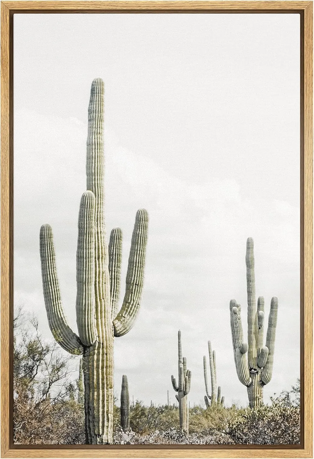 SIGNWIN Framed Canvas Print Wall Art Southwest Saguaro Cactus Succulent Desert Nature Wilderness Photography Realism Rustic Multicolor Relax/Calm for Living Room, Bedroom, Office - 24"x36" Natural