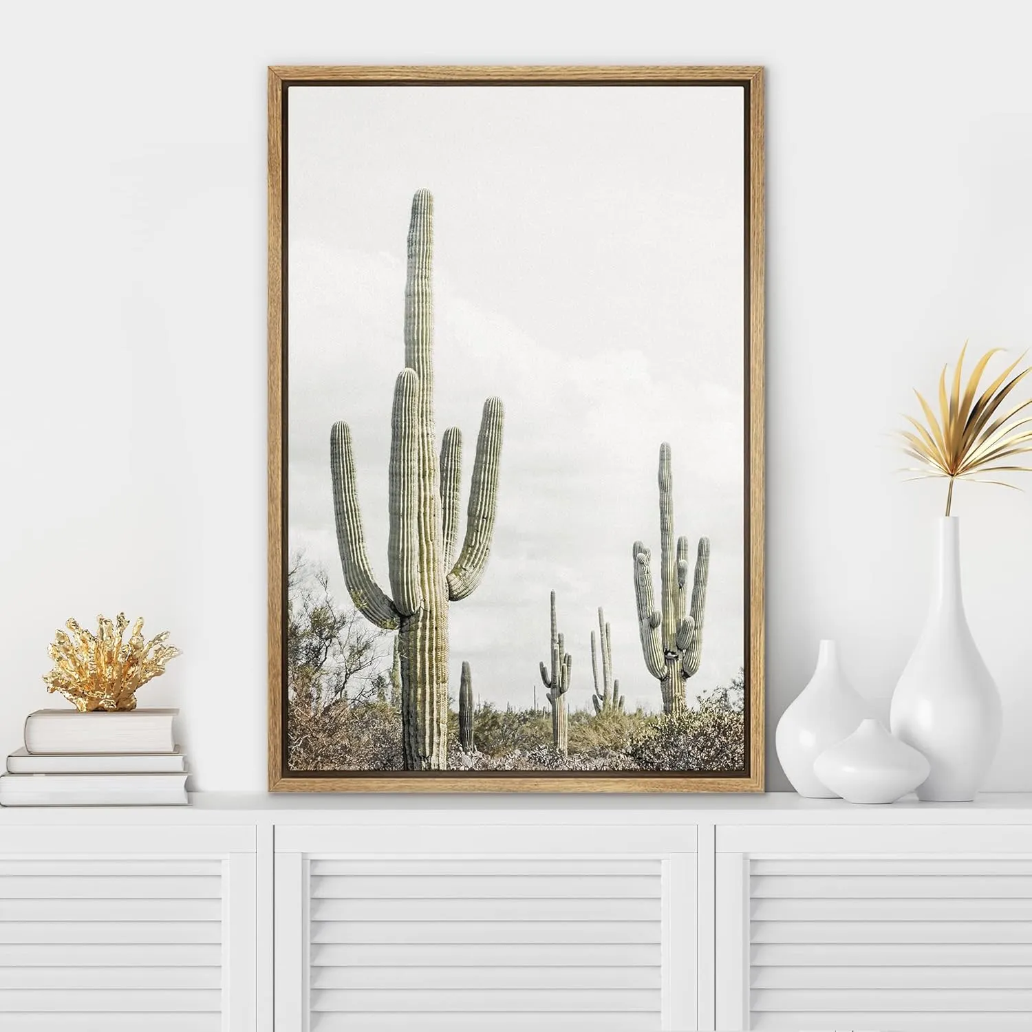 SIGNWIN Framed Canvas Print Wall Art Southwest Saguaro Cactus Succulent Desert Nature Wilderness Photography Realism Rustic Multicolor Relax/Calm for Living Room, Bedroom, Office - 24"x36" Natural