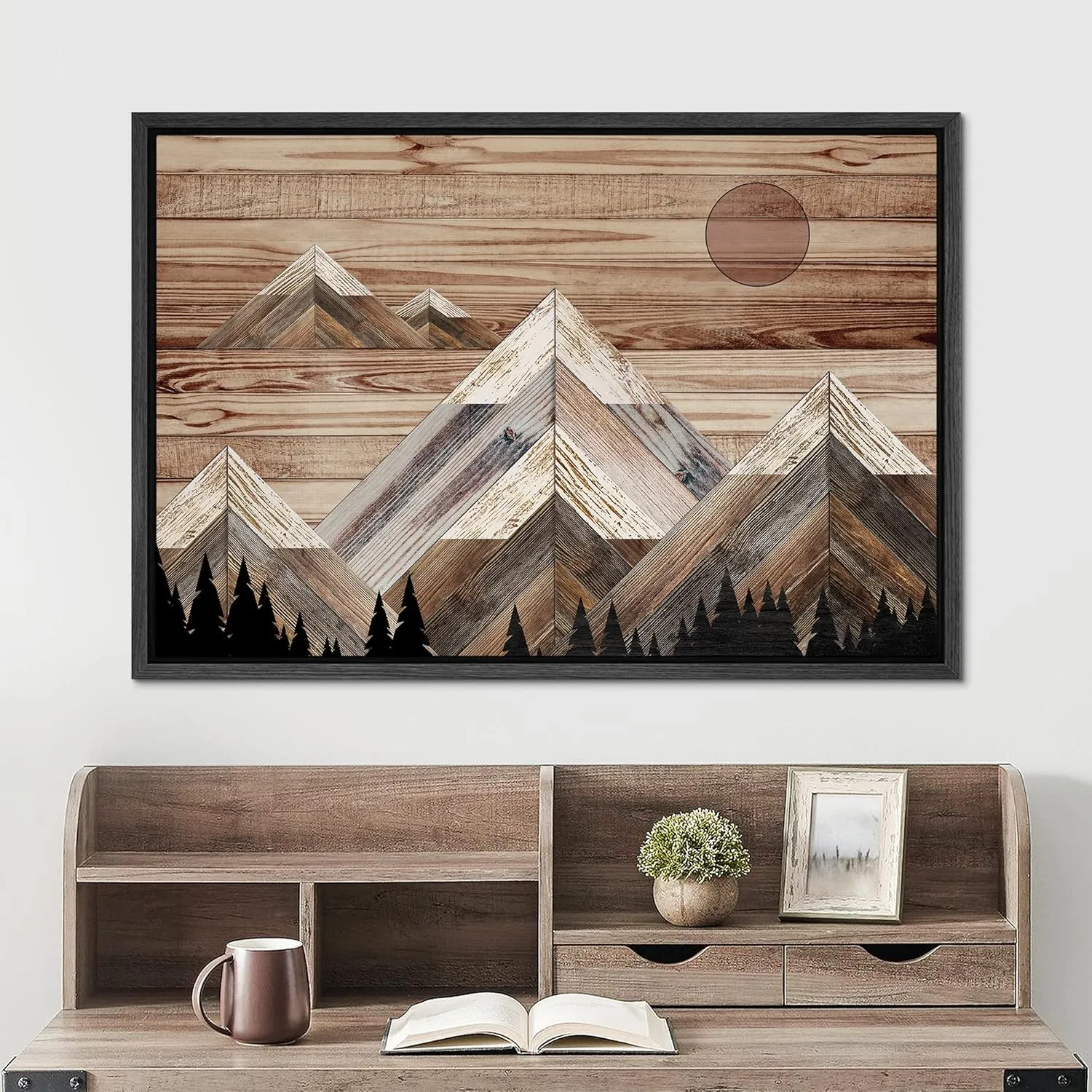 SIGNWIN Framed Canvas Print Wall Art Western Decor Sunlight Snowy Mountain Range Sky Nature Wilderness Modern Art Decorative Nordic Rustic Wood Panel for Living Room, Bedroom, Office - 24"x36" Black