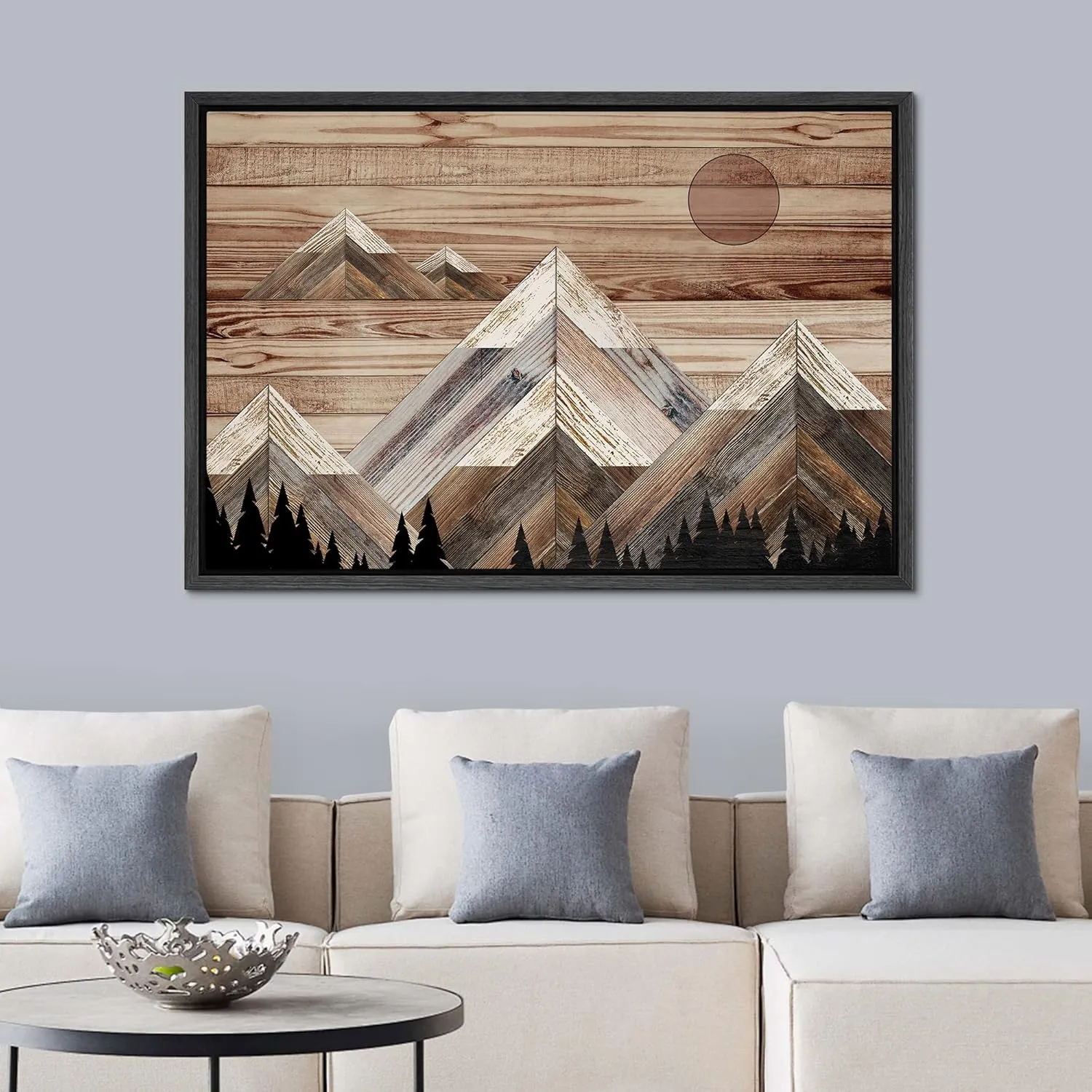 SIGNWIN Framed Canvas Print Wall Art Western Decor Sunlight Snowy Mountain Range Sky Nature Wilderness Modern Art Decorative Nordic Rustic Wood Panel for Living Room, Bedroom, Office - 24"x36" Black