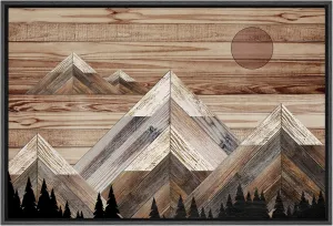 SIGNWIN Framed Canvas Print Wall Art Western Decor Sunlight Snowy Mountain Range Sky Nature Wilderness Modern Art Decorative Nordic Rustic Wood Panel for Living Room, Bedroom, Office - 24"x36" Black