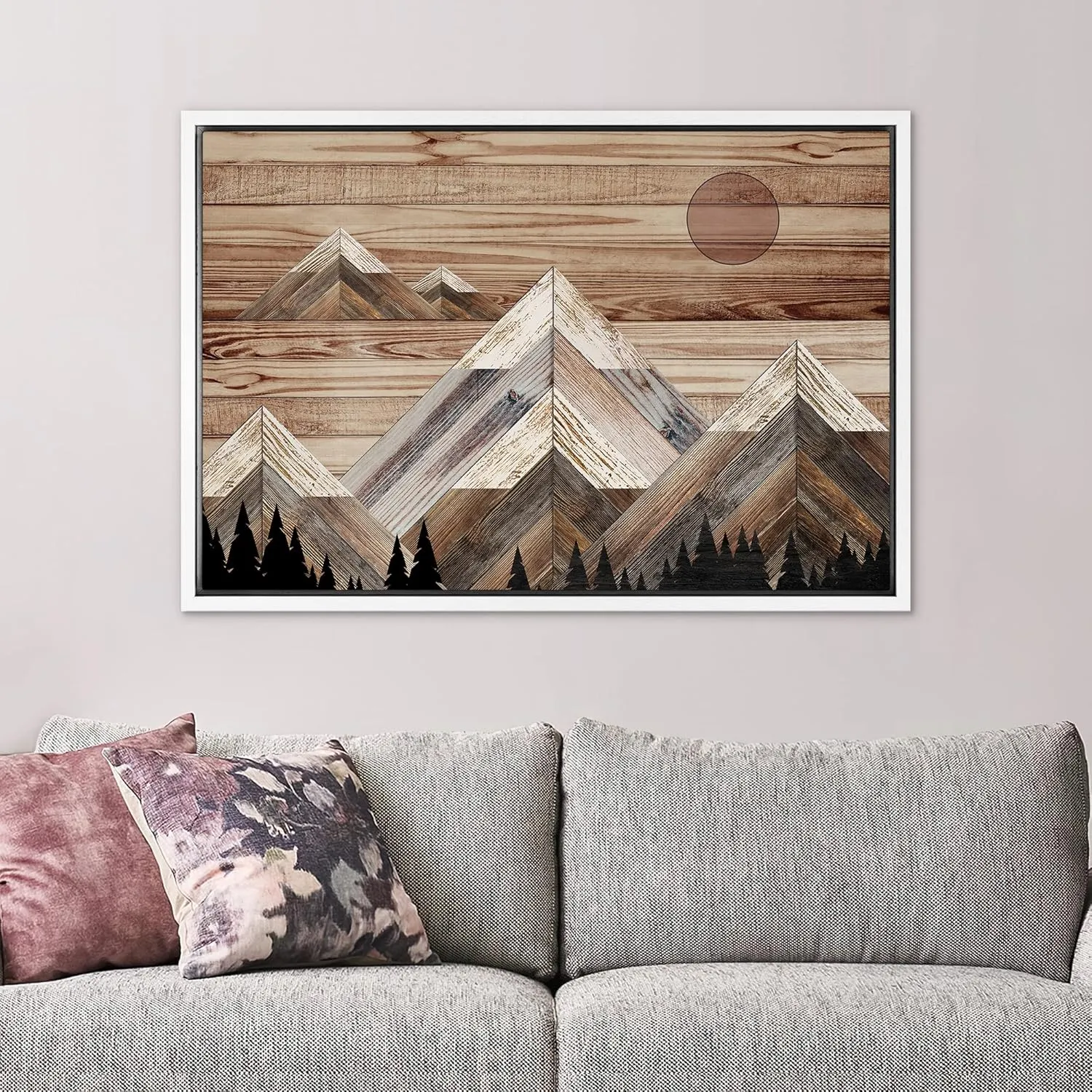 SIGNWIN Framed Canvas Print Wall Art Western Decor Sunlight Snowy Mountain Range Sky Nature Wilderness Modern Art Decorative Nordic Rustic Wood Panel for Living Room, Bedroom, Office - 24"x36" White