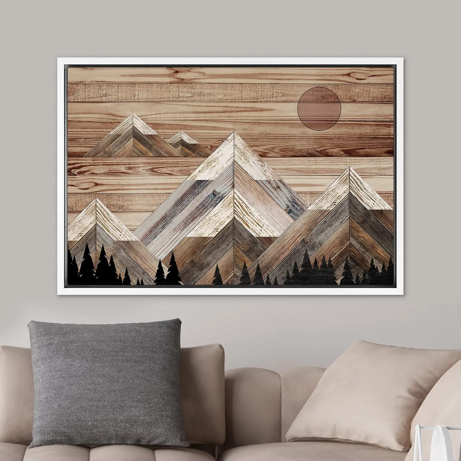 SIGNWIN Framed Canvas Print Wall Art Western Decor Sunlight Snowy Mountain Range Sky Nature Wilderness Modern Art Decorative Nordic Rustic Wood Panel for Living Room, Bedroom, Office - 24"x36" White