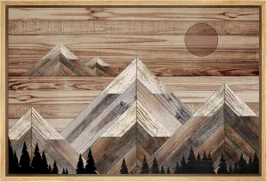 SIGNWIN Framed Canvas Print Wall Art Western Decor Sunlight Snowy Mountain Range Sky Nature Wilderness Modern Art Nordic Rustic Wood Panel for Living Room, Bedroom, Office - 16"x24" Natural