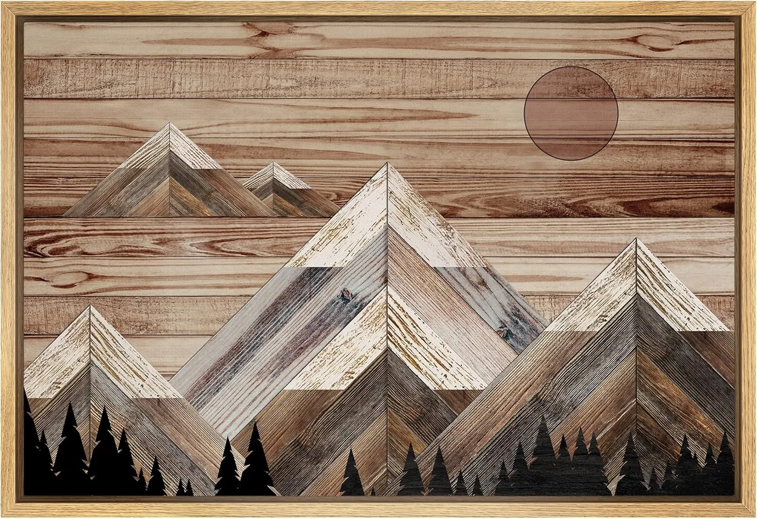 SIGNWIN Framed Canvas Print Wall Art Western Decor Sunlight Snowy Mountain Range Sky Nature Wilderness Modern Art Nordic Rustic Wood Panel for Living Room, Bedroom, Office - 16"x24" Natural