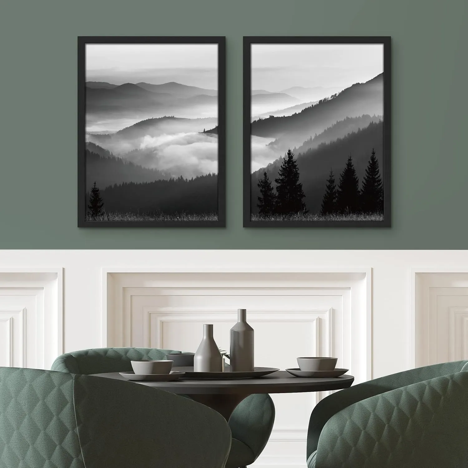 SIGNWIN Framed Mountain Range Duotone Wall Art, Set of 2 Black & White Rustic Wall Decor Prints, Nature Wilderness Wall Décor for Living Room, Bedroom - 11"x14" Black