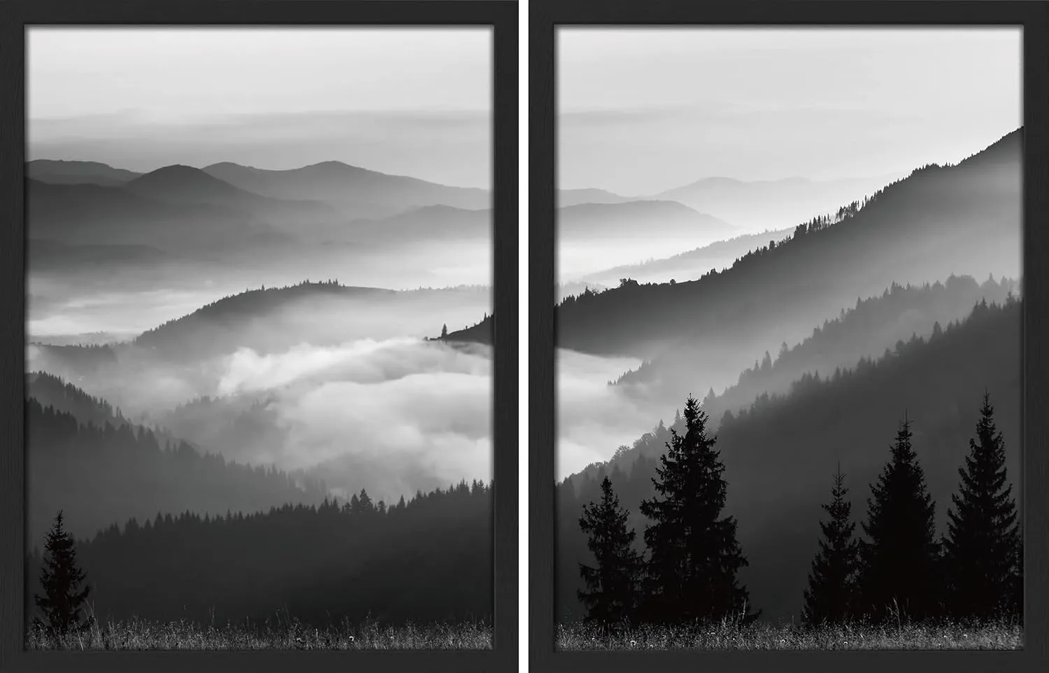 SIGNWIN Framed Mountain Range Duotone Wall Art, Set of 2 Black & White Rustic Wall Decor Prints, Nature Wilderness Wall Décor for Living Room, Bedroom - 11"x14" Black