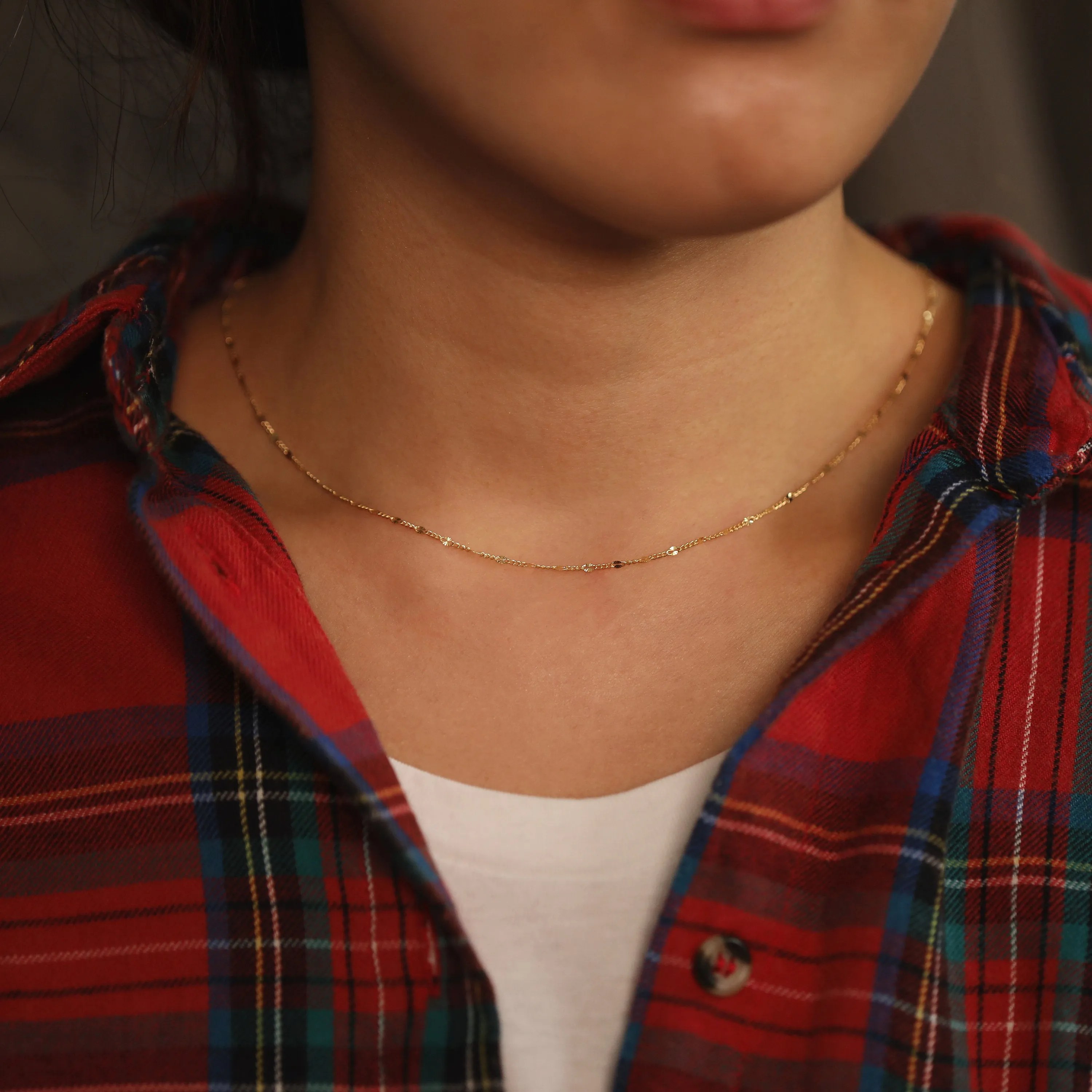 Simple 14K Gold Chain with Diamond Cut Oval Link