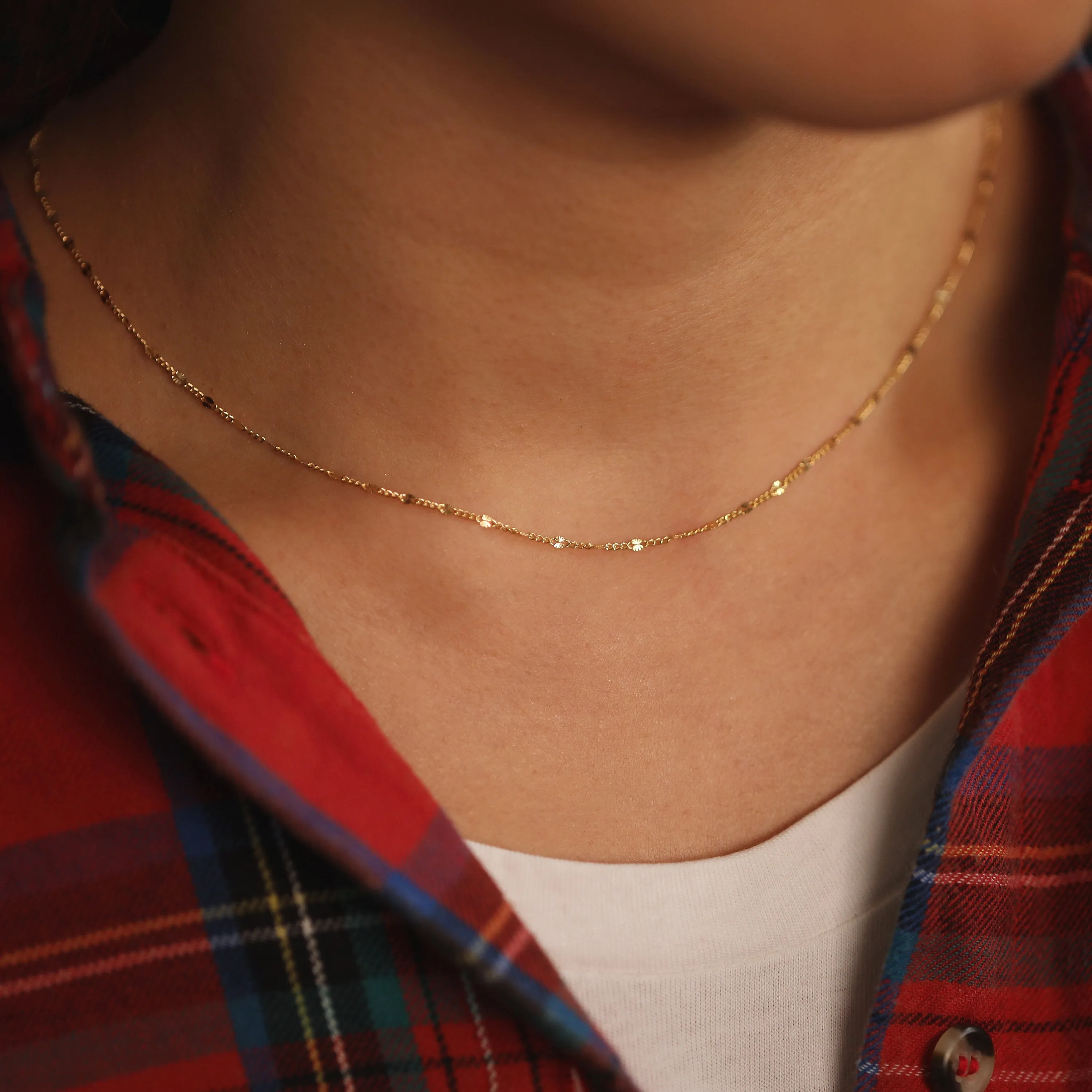 Simple 14K Gold Chain with Diamond Cut Oval Link