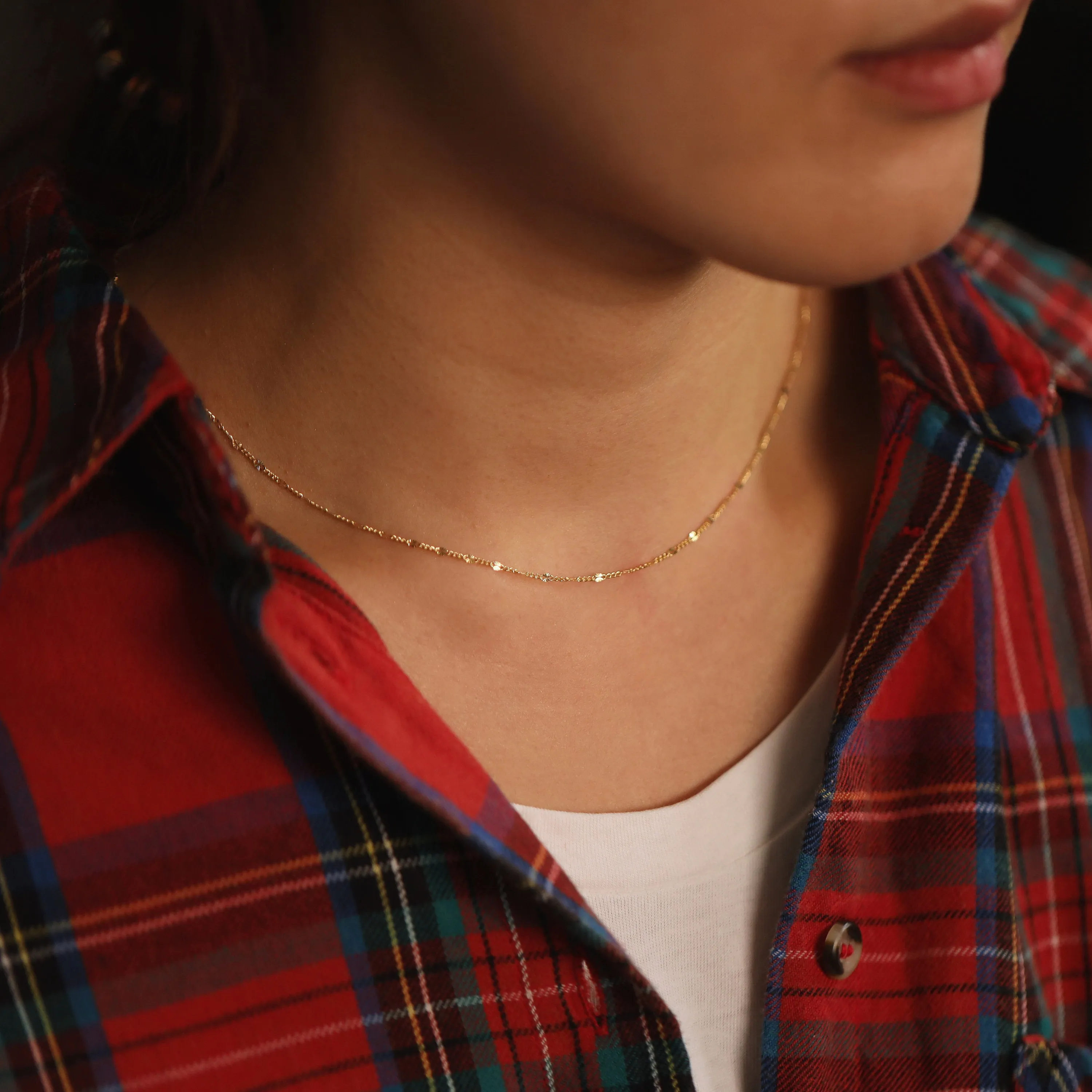 Simple 14K Gold Chain with Diamond Cut Oval Link