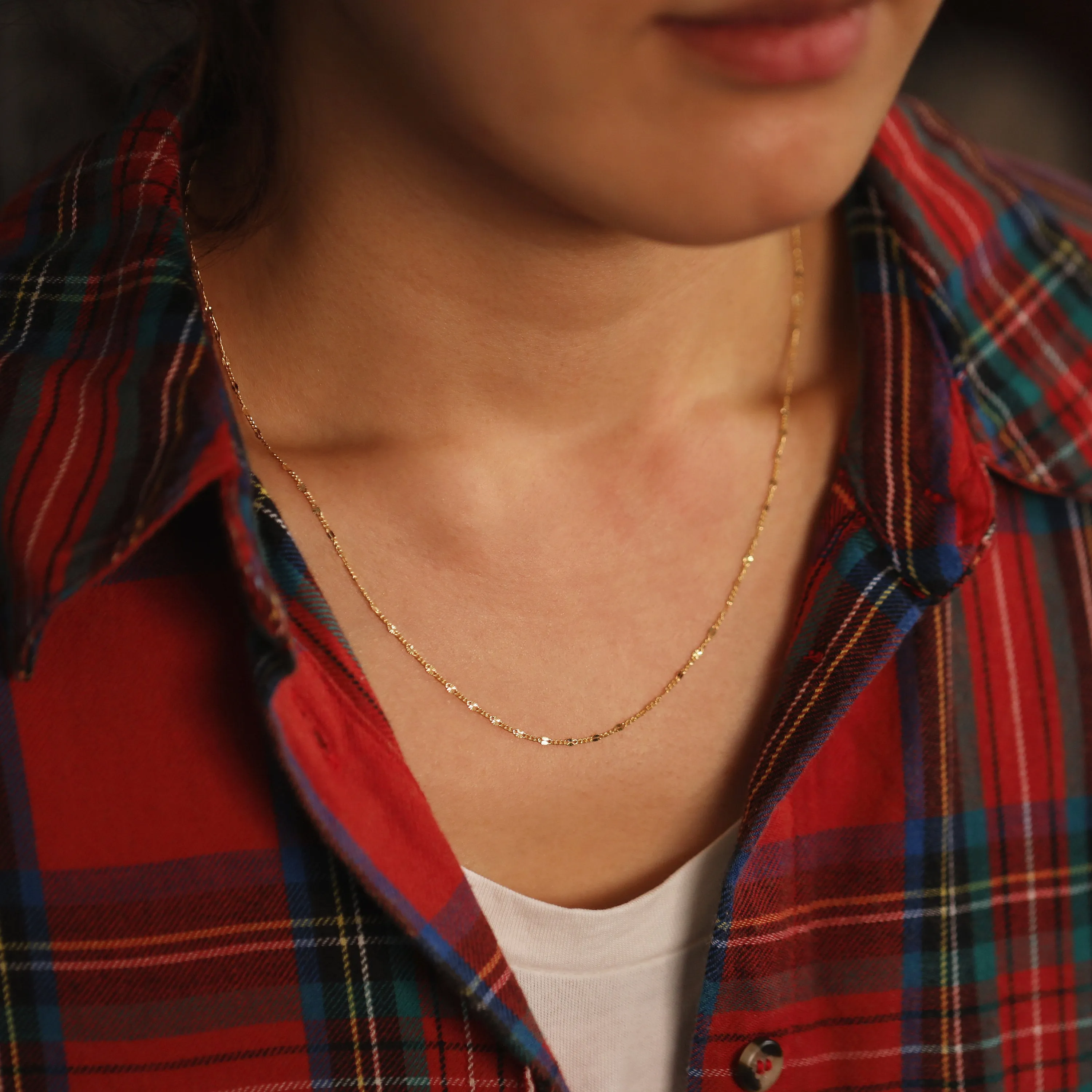 Simple 14K Gold Chain with Diamond Cut Oval Link