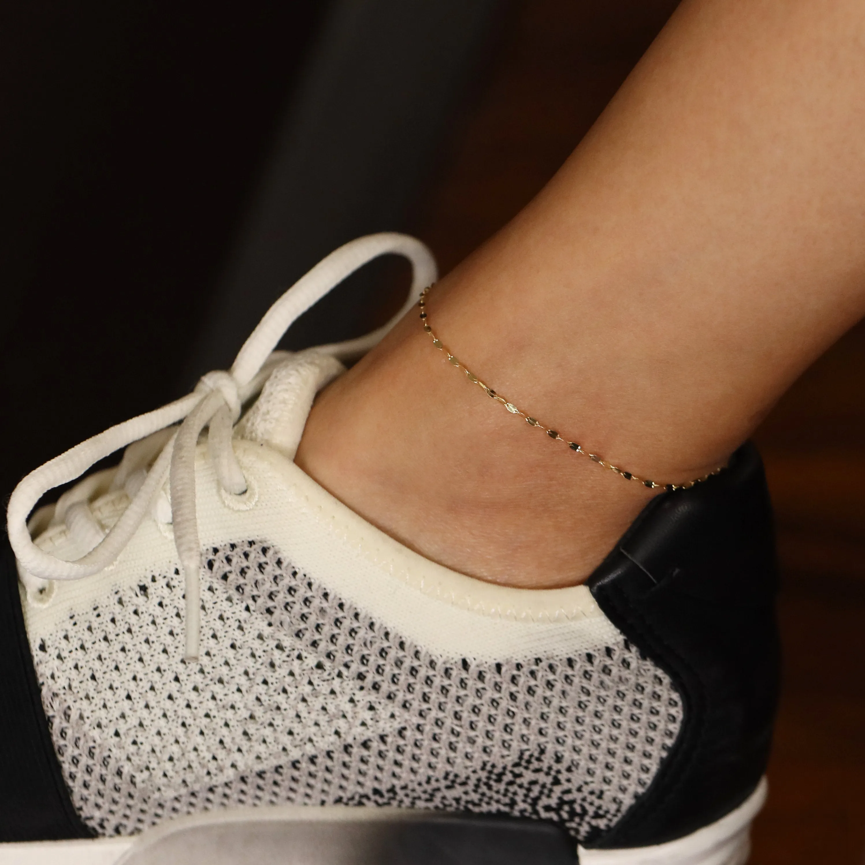 Simple 14K Gold Glitter Chain Anklet