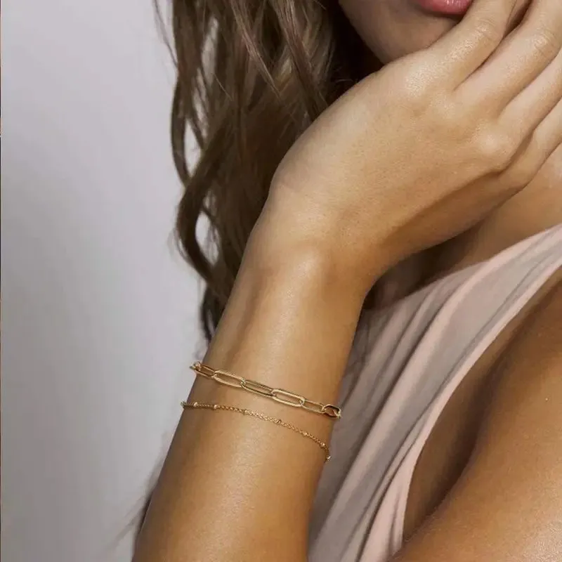 Simple Double Layer Paperclip Chain Bracelet